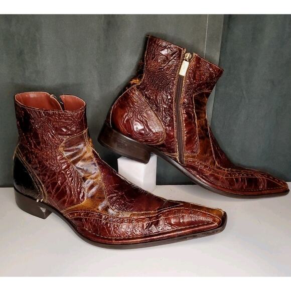 Jo Ghost Brown Zipper Ankle Luxury Boots Vero Cuoio Made in Italy EU 46 US 13 - Picture 2 of 12